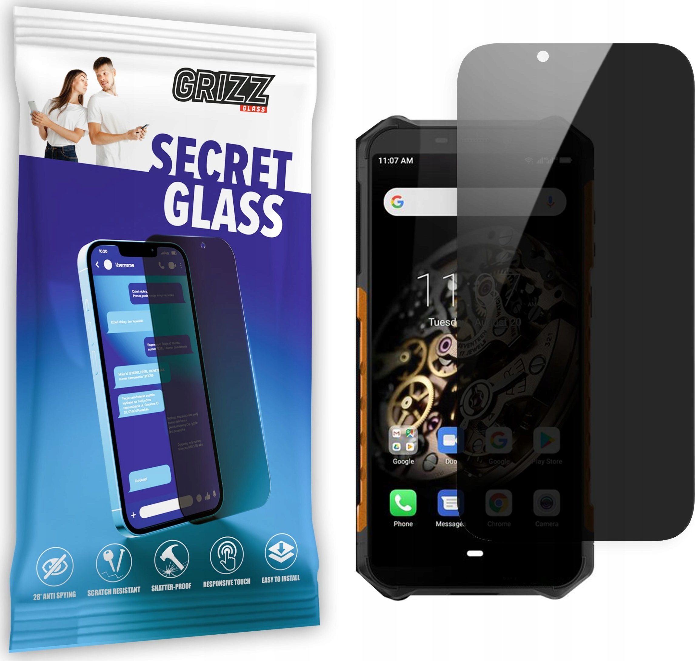 Xham mbrojtës privatësie për ekran Ulefone Armor X5, 9H, transparent
