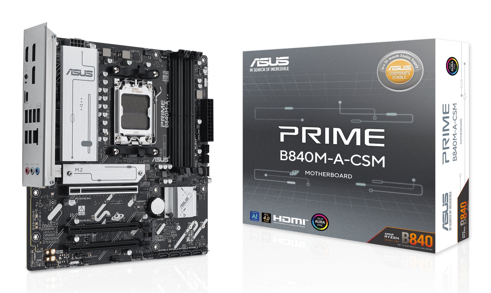 Pllakë Amë ASUS PRIME B840M-A-CSM – AM5, DDR5, PCIe 4.0, 3× M.2, LAN 2.5 Gb, Micro-ATX