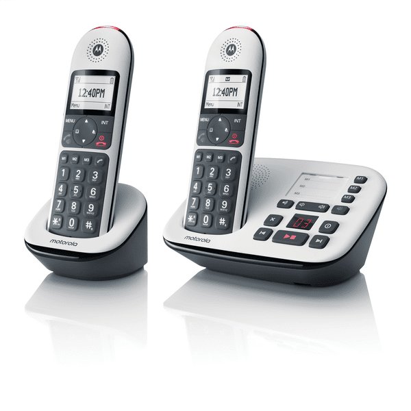 Telefon pa kabllo Beafon Motorola CD5012 Voice Twin, sekretari telefonike, 2 receptorë, i bardhë gri