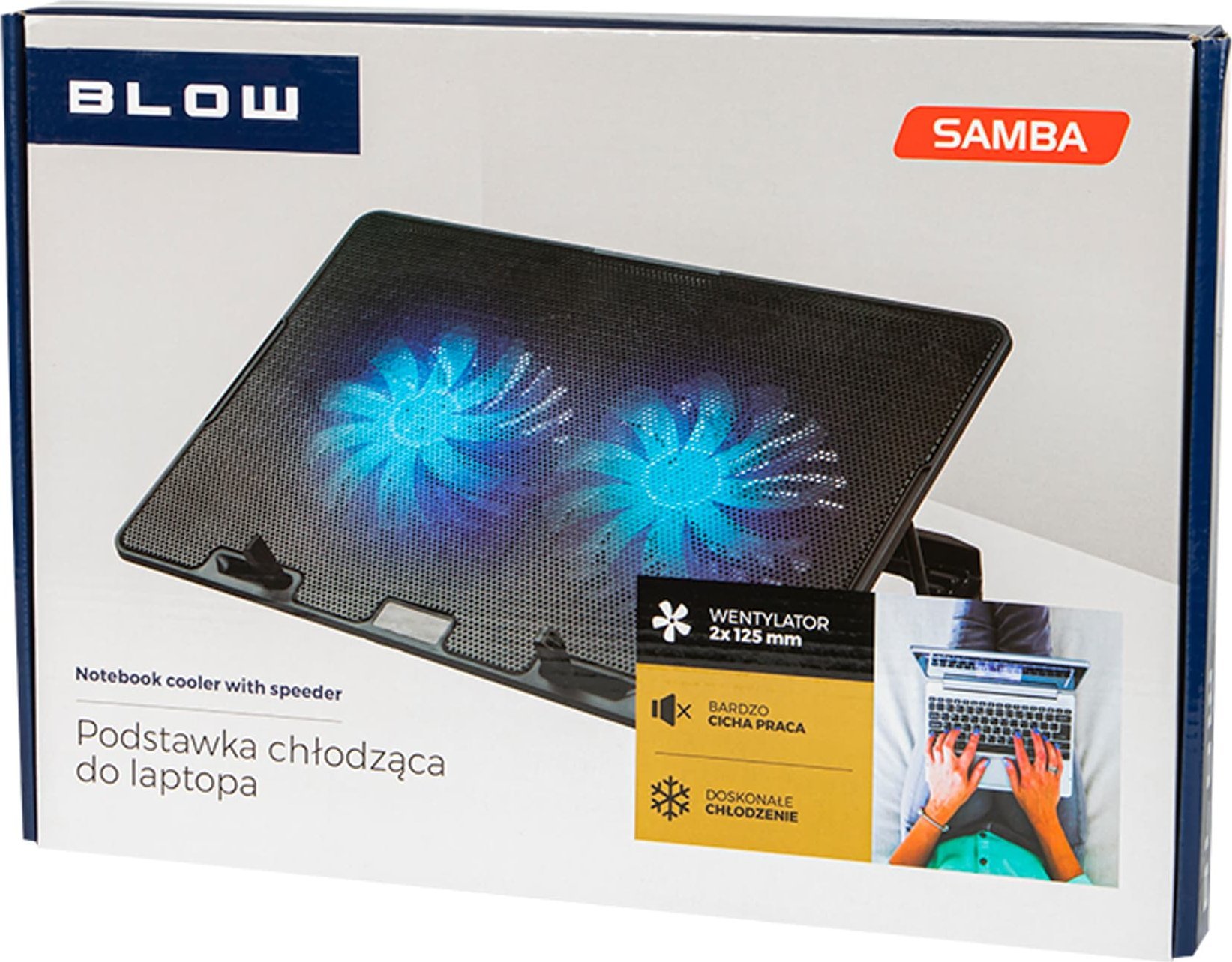 Ftohës laptopi Blow Walking Stand Samba, 2 ventilatorë, ndriçim blu, i zi