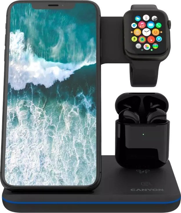 Karikues wireless 3n1 Canyon Wireless Dock QI, 15W, për Apple, i zi