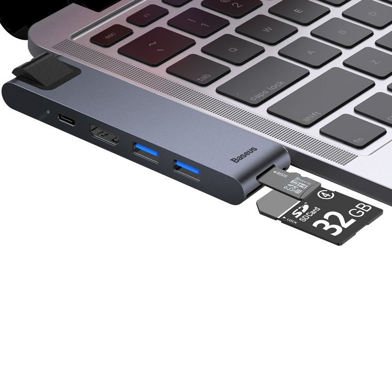 USB Hub Baseus, 7-në-1, për MacBook, HDMI, USB-C, e hirtë