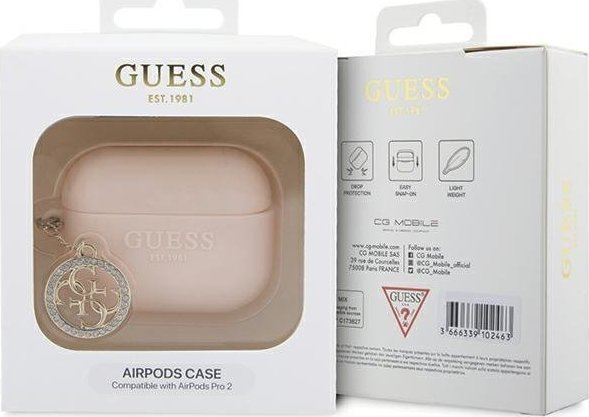 Mbulesë Guess 3D Rubber 4G Diamond Charm për AirPods Pro 2, silikon, rozë