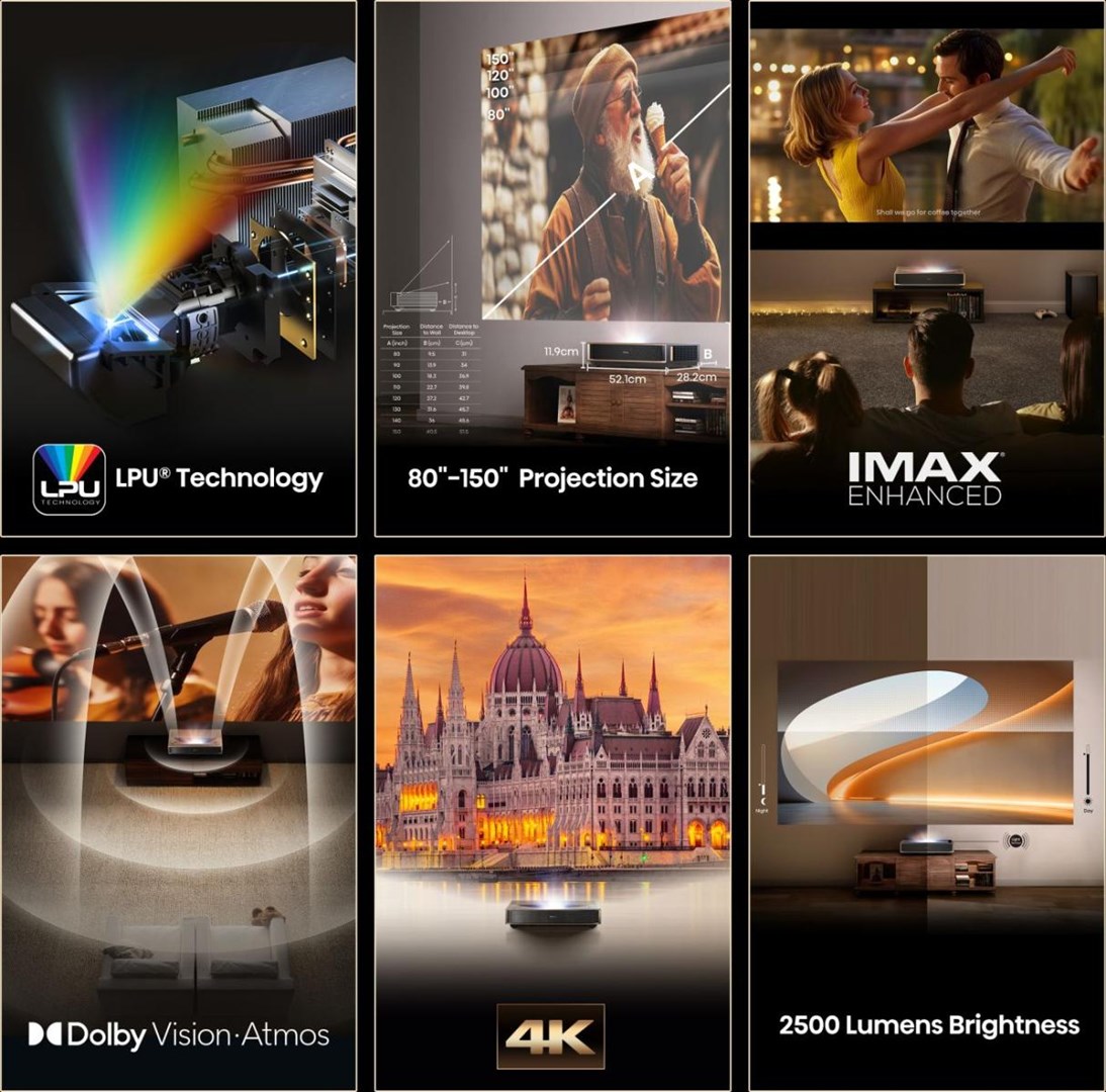 Projektor Hisense PT1, 4K Ultra HD, Trichroma laser, i bardhë