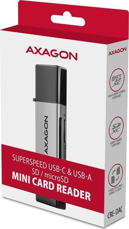 Lexues kartelash i jashtëm Axagon CRE-DAC, USB 3.2 Gen 1 Type-C dhe Type-A, SD dhe microSD, metalik 2