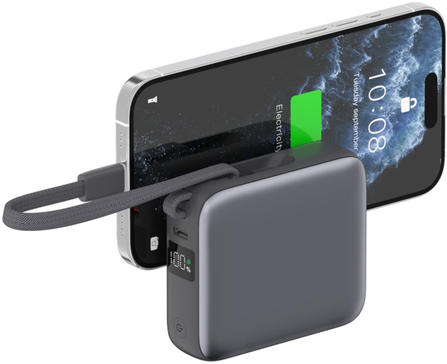 Powerbank 4smarts Pocket Dual Cord, 10000mAh, 22.5W, gri hapësinor