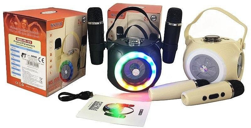 Kuti zërimi portative Adar Karaoke, 2 mikrofona, USB, e zezë