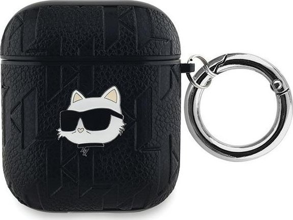 Këllëf për AirPods Karl Lagerfeld PU Embossed Choupette Head, për AirPods 1/2, me karabinë, i zi