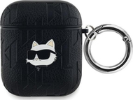 Këllëf për AirPods Karl Lagerfeld PU Embossed Choupette Head, për AirPods 1/2, me karabinë, i zi