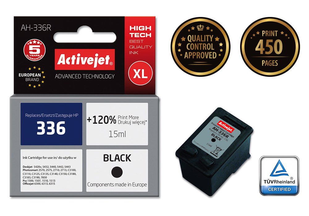 Ngjyrë për printer Activejet AH-336R (zëvendësim për HP 336 C9362EE), 15 ml, e zezë