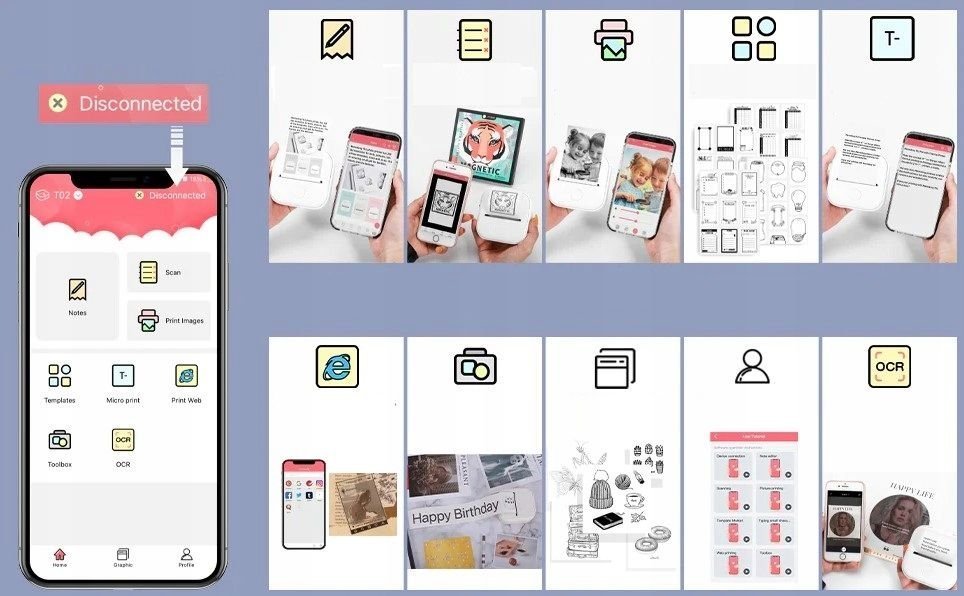 Printer termik me Bluetooth Phomemo T02, portabël, bateri 1000mAh, blu