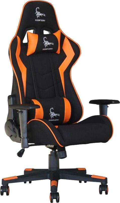 Karrige gaming Gembird SCORPION GC-SCORPION-04X, material tekstil, mbështetje ergonomike, e zezë dhe portokalli