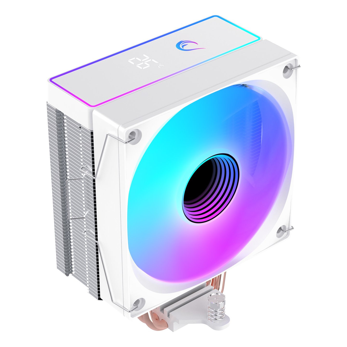 Ftohës CPU me Ajër Rampage OCTAGON B70 – 120mm ARGB me Ekran Temperature, AM5/LGA1700 – I Bardhë