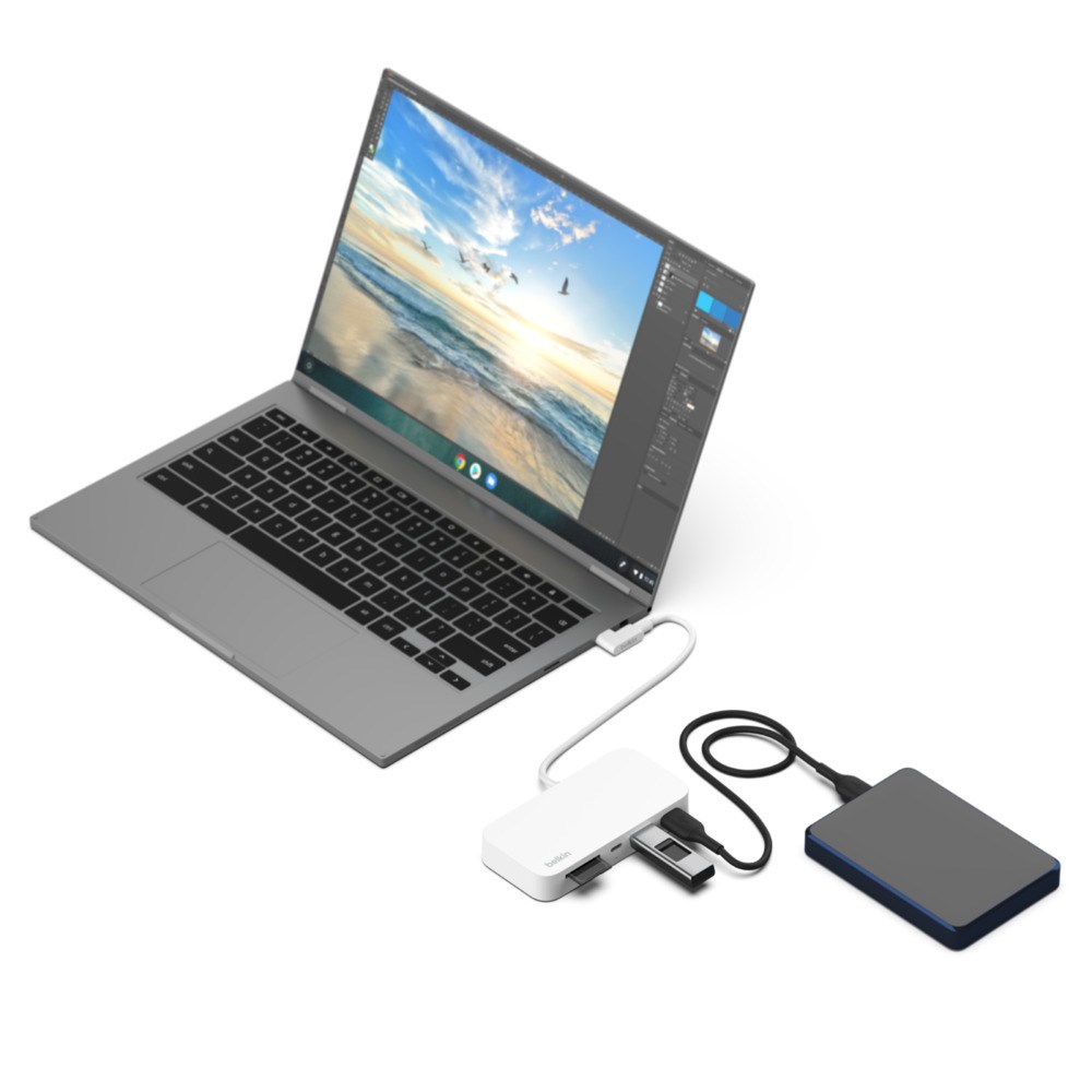 Qendër USB-C Belkin 6-në-1, 24", 10 Gbps, i bardhë
