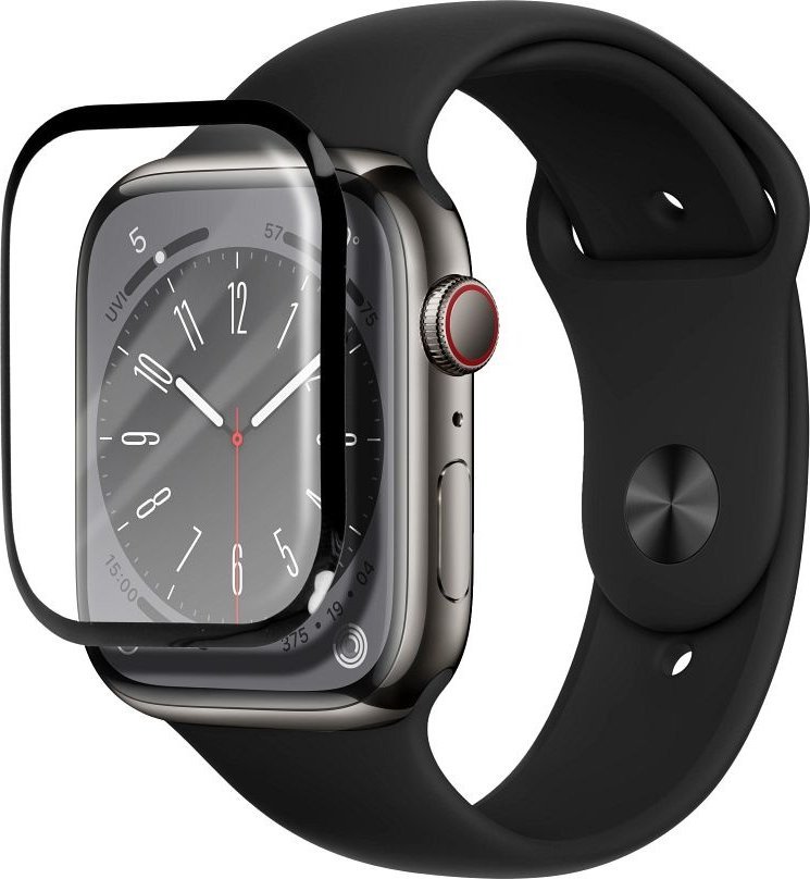 Xham mbrojtës Bestsuit Hybrid Glass për Apple Watch SE 44mm, fleksibël, me kornizë të zezë