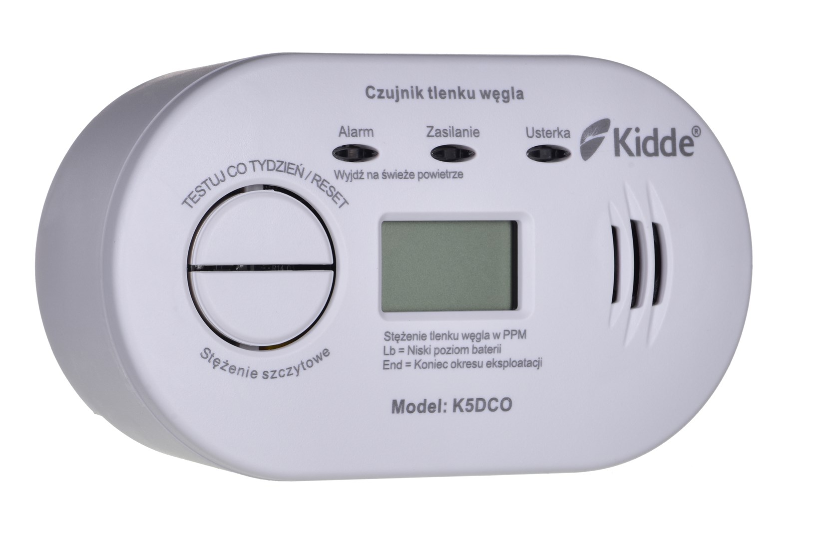 Detektor monoksidi karboni Kidde K5DCO, ekran LCD, jetë 10 vjet