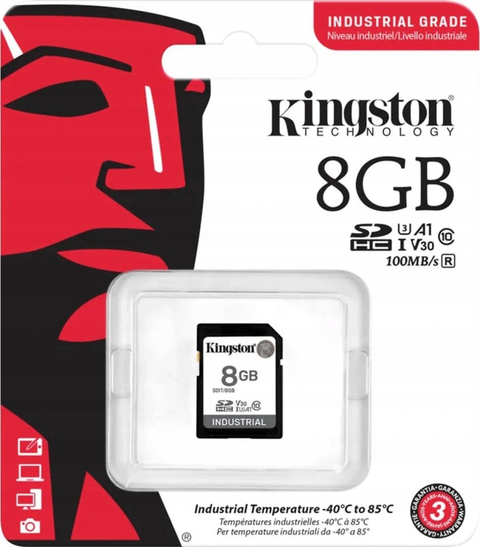 MicroSDHC Kingston Industrial UHS-I V30 card (SDIT/8GB), 8GB, klasa 10