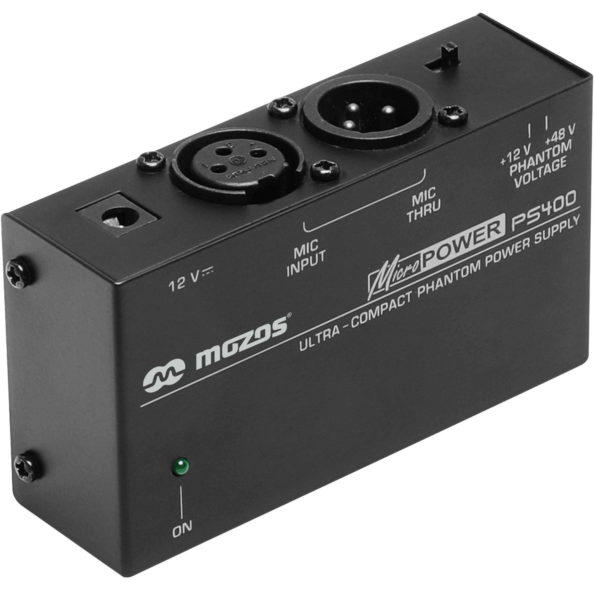 Фантомски напојувач Mozos PS400, 12V 48V, за XLR микрофони, црн