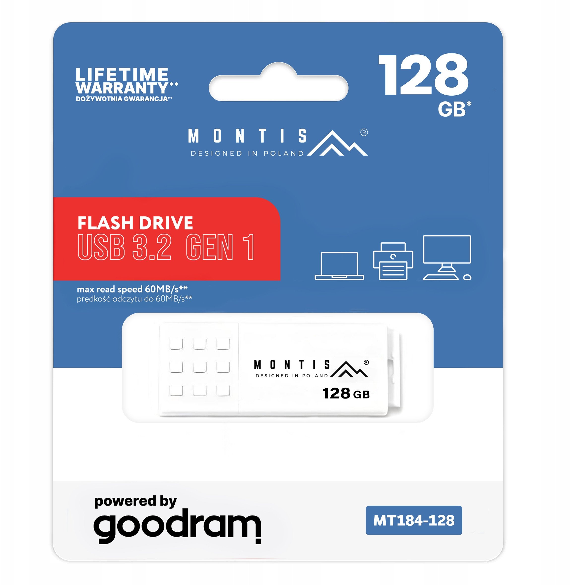 USB GOODRAM MT184-128, 128GB, USB 3.2 Gen 1, gri