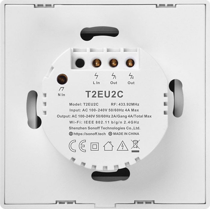 Çelës i mençur muri Sonoff T2 EU TX, 2 kanale, Wi-Fi, i bardhë