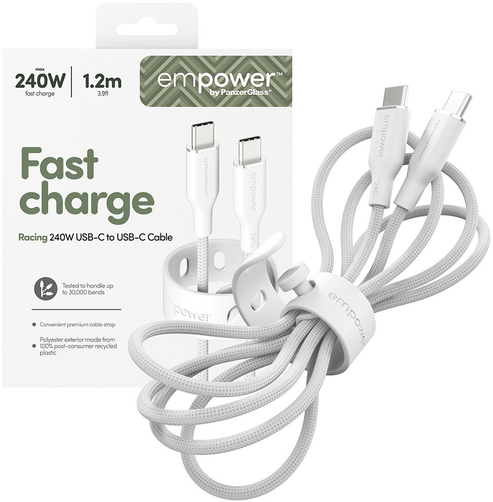 Kabllo USB C PanzerGlass Empower by Racing, 240W, 1.2m, argjendtë e bardhë