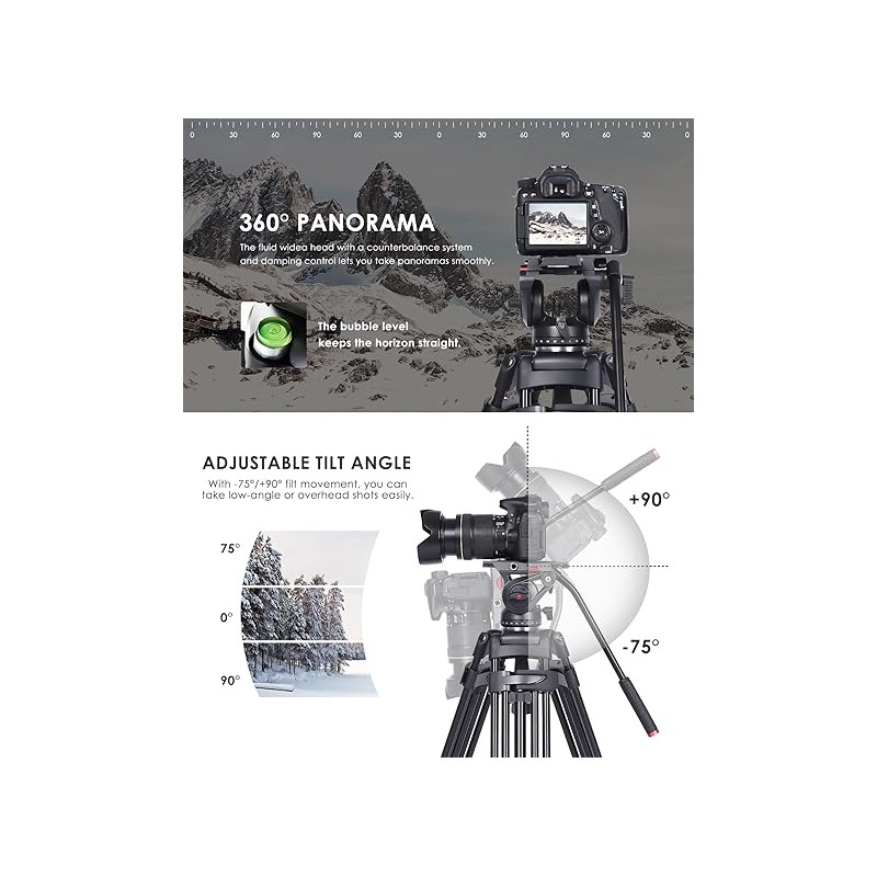 Video Tripod with Fluid Head 185cm