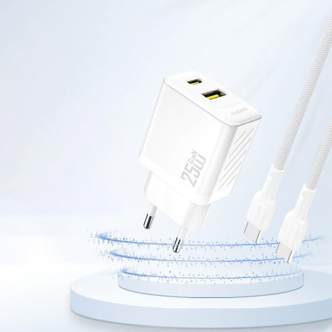 Karikues USB Dudao A26TEU GaN, 25W, 2 porta USB A dhe USB C, i bardhë