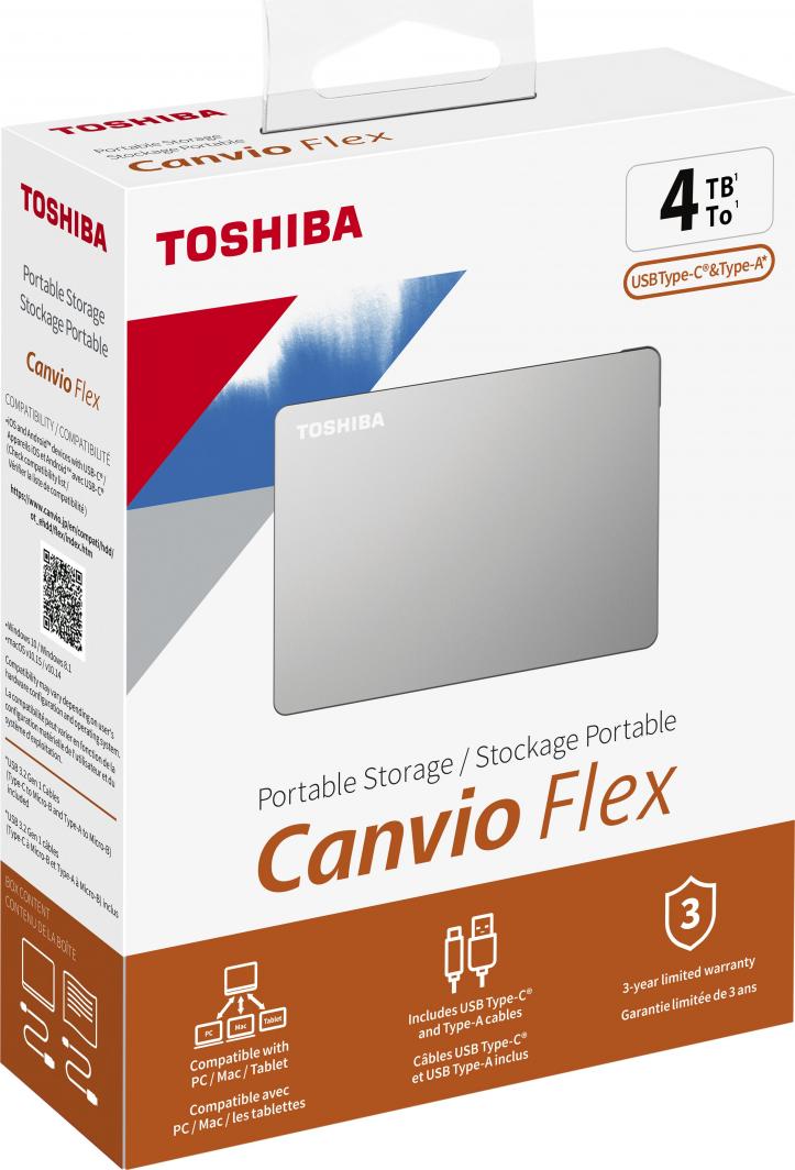 Disk i jashtëm HDD Toshiba Canvio Flex (HDTX140ESCCA), 4TB, i argjendtë