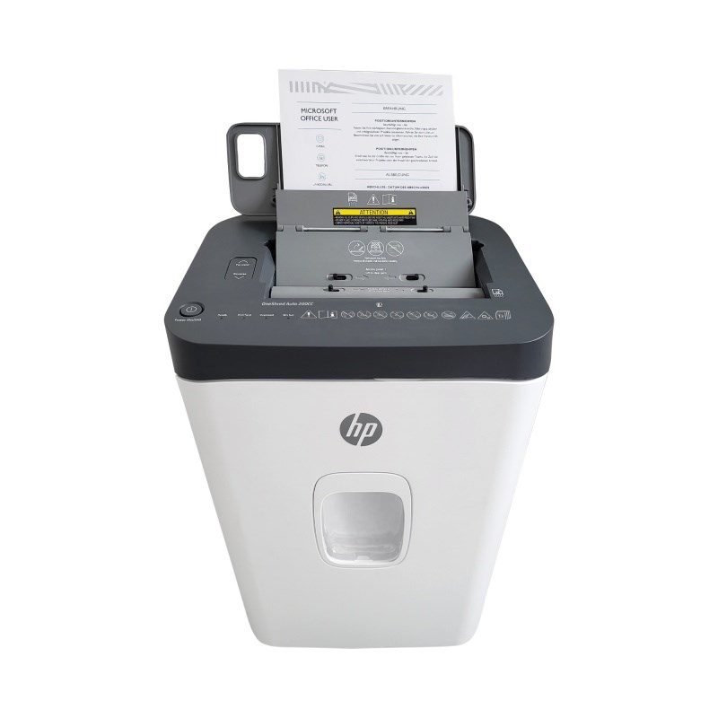 Shredder dokumentesh HP OneShred Auto 200CC, prerje cross cut P-4, auto feed 200 fletë, i bardhë