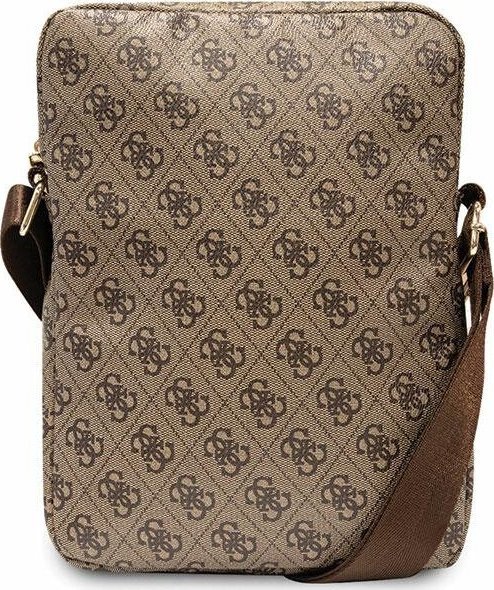 Çantë tablet Guess 4G Stripes, deri 10", material saffiano, kafe