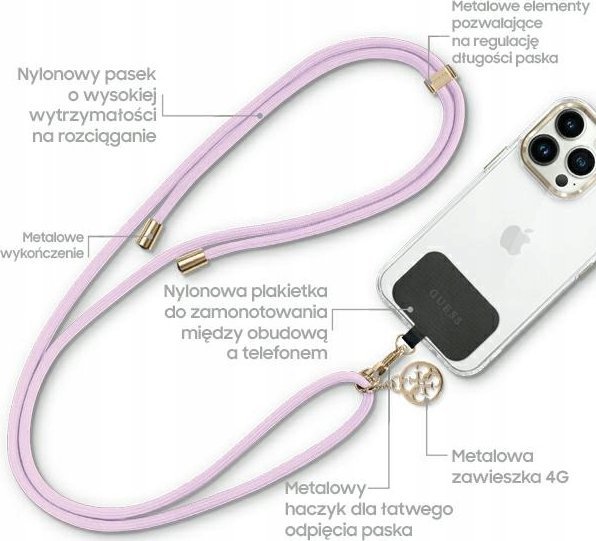 Varëse universale për telefon Guess CBDY Cord Nylon 4G Metal Charm, najlon, ari
