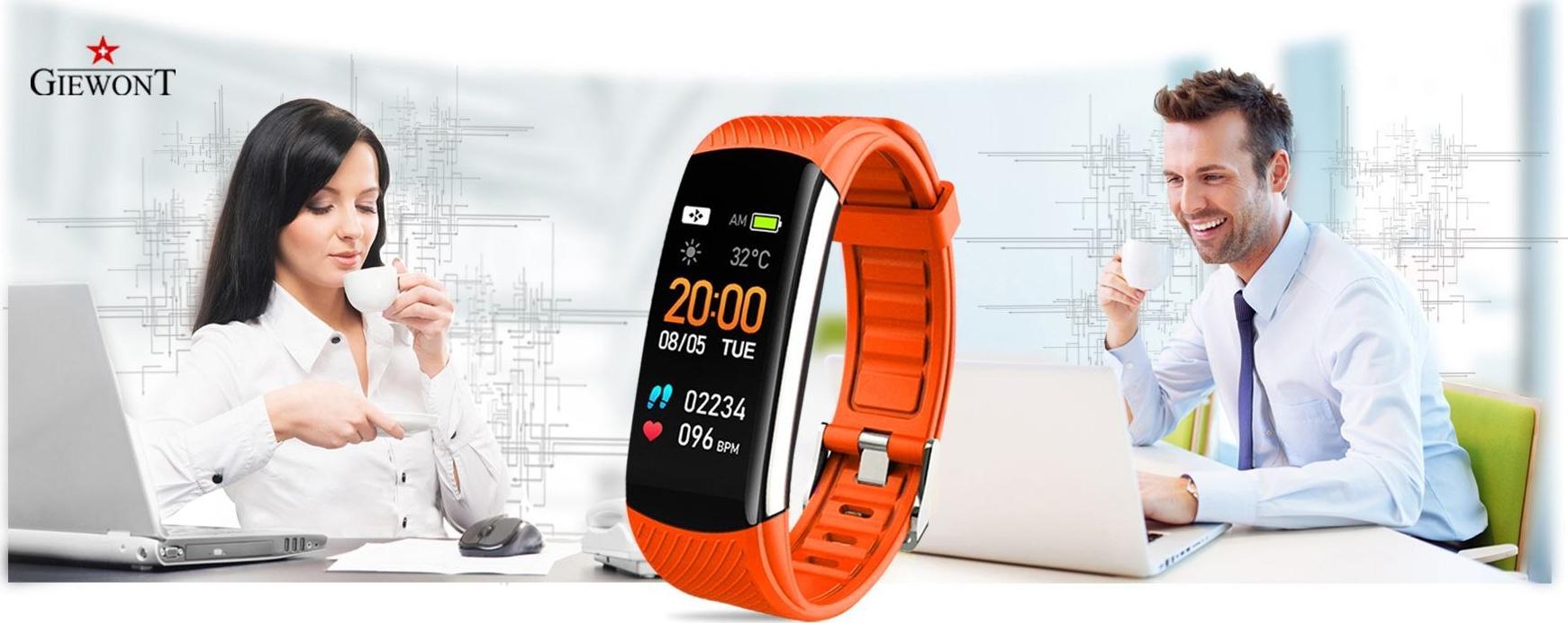 Smartwatch Giewont GW200-9, ekran i madh, dy rripa, i zi dhe portokalli