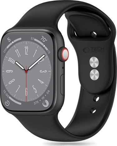 Rrip silikoni Tech-Protect për Apple Watch 44mm, kompatibil me Series 6 7 8 9 10 SE Ultra 1 2, i zi