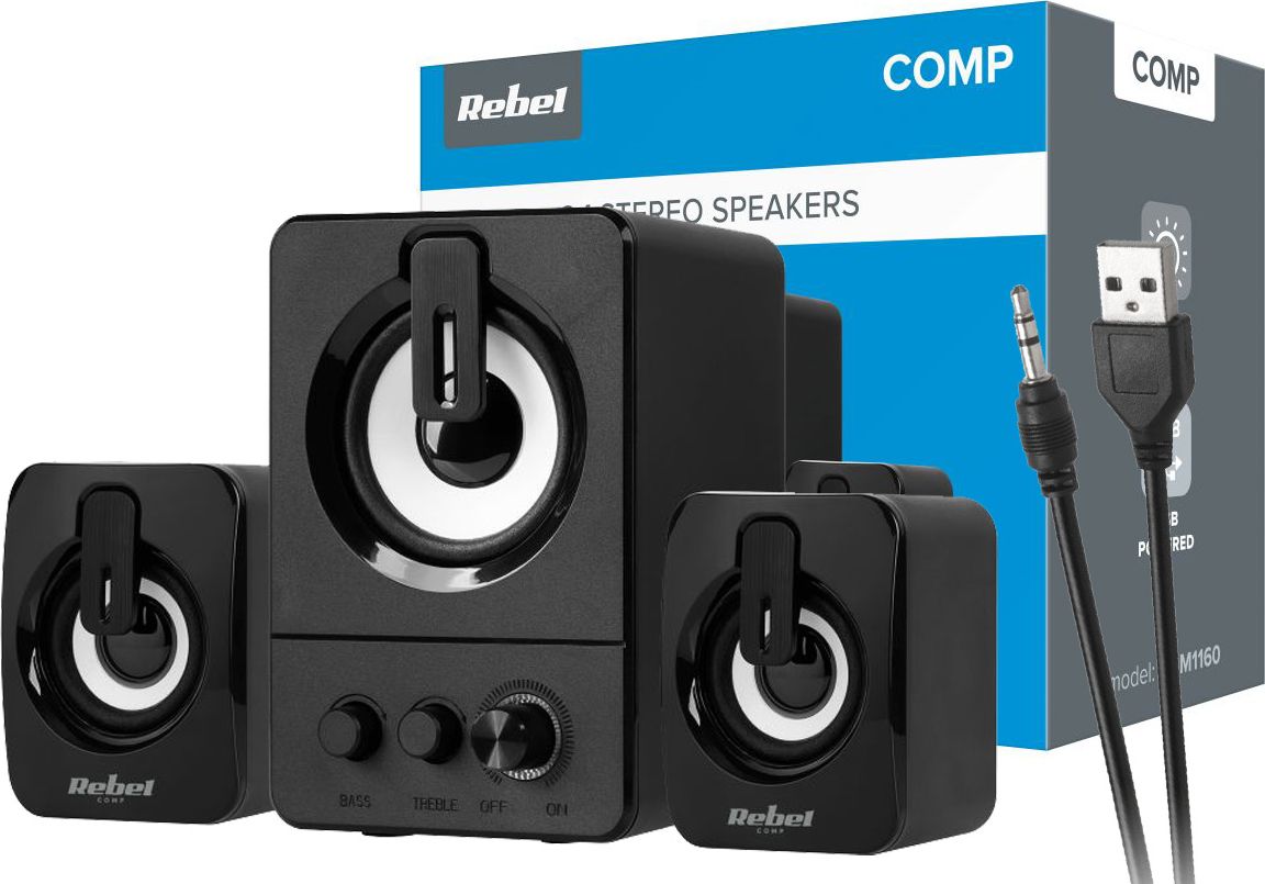 Altoparlantë kompjuterik Rebel CS-50, sistem 2.1, USB, të zinj