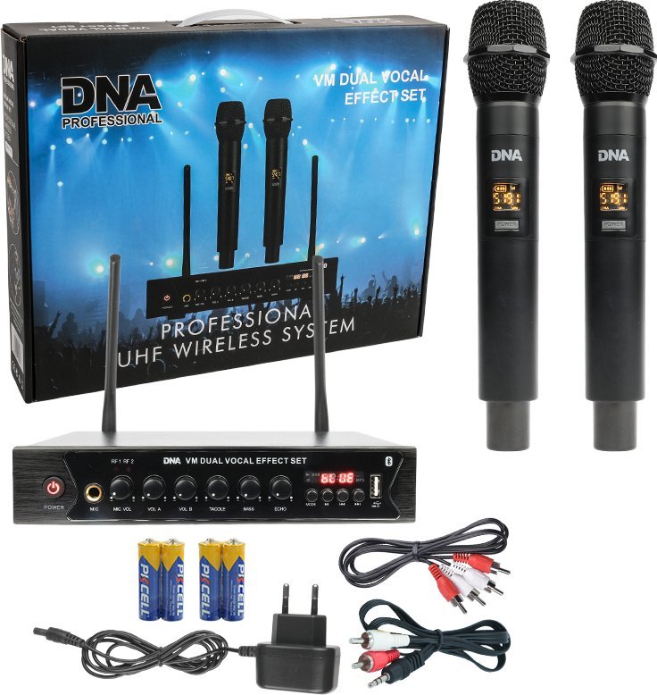 Sistem mikrofoni pa kabllo DNA VM Dual Vocal Effect Set, 2 mikrofonë dore, Bluetooth, i zi