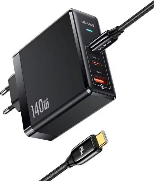 Karikues GaN USAMS US CC168 UM Series, 140W, 2 porta USB C dhe USB A, i zi