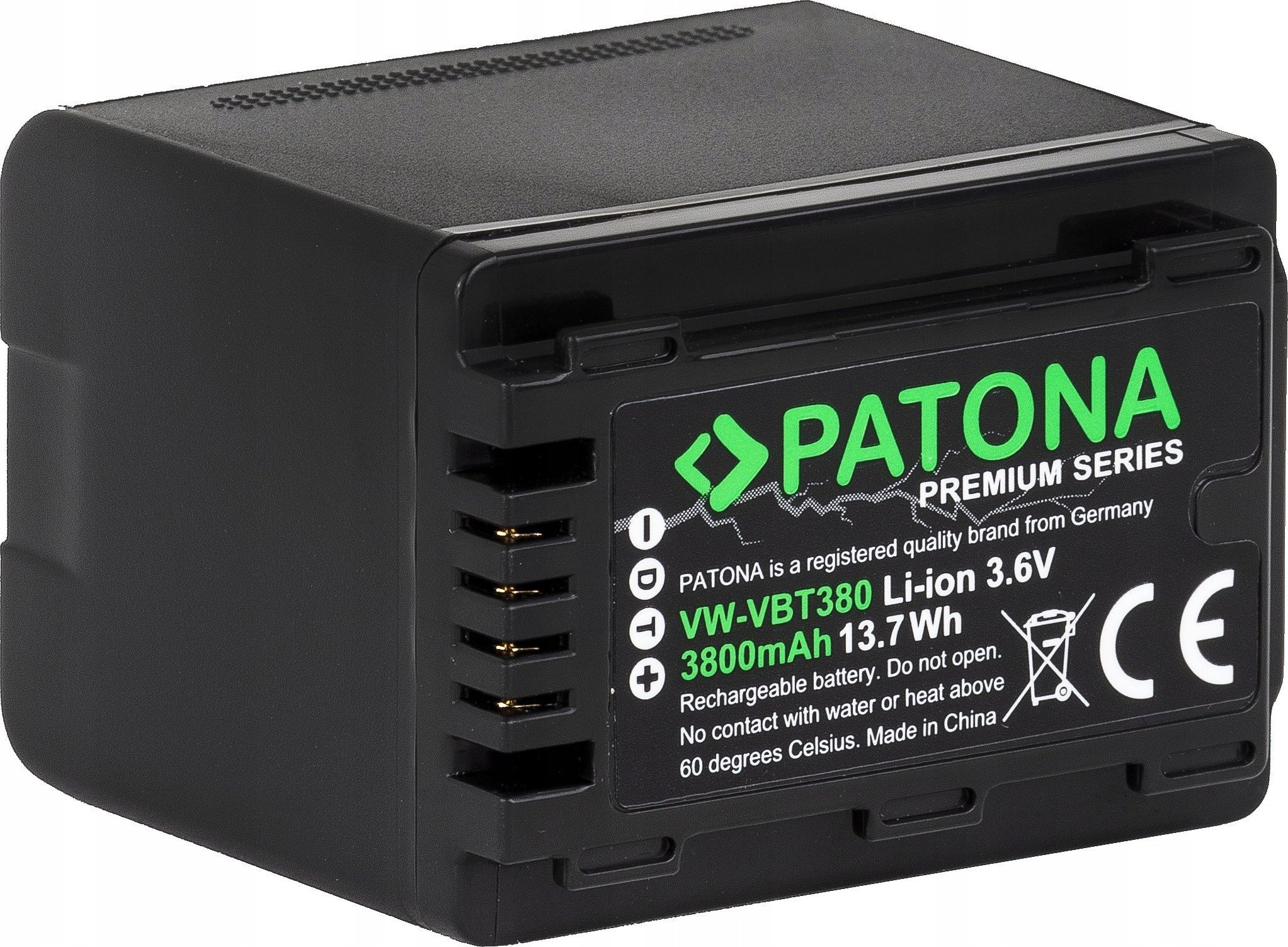 Bateri kamerë Patona Pro Panasonic VW-VBT380, 3800mAh, Li-Ion, e zezë