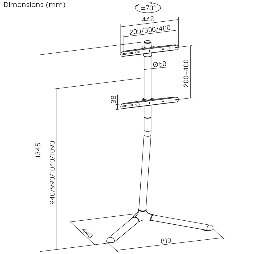 Stativ dyshemeje për TV Maclean MC-494, 32-70", VESA 400x400, 40kg, i zi