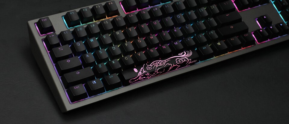Tastierë lojërash Ducky Shine 7, Cherry MX Blue, e zezë/e hirtë