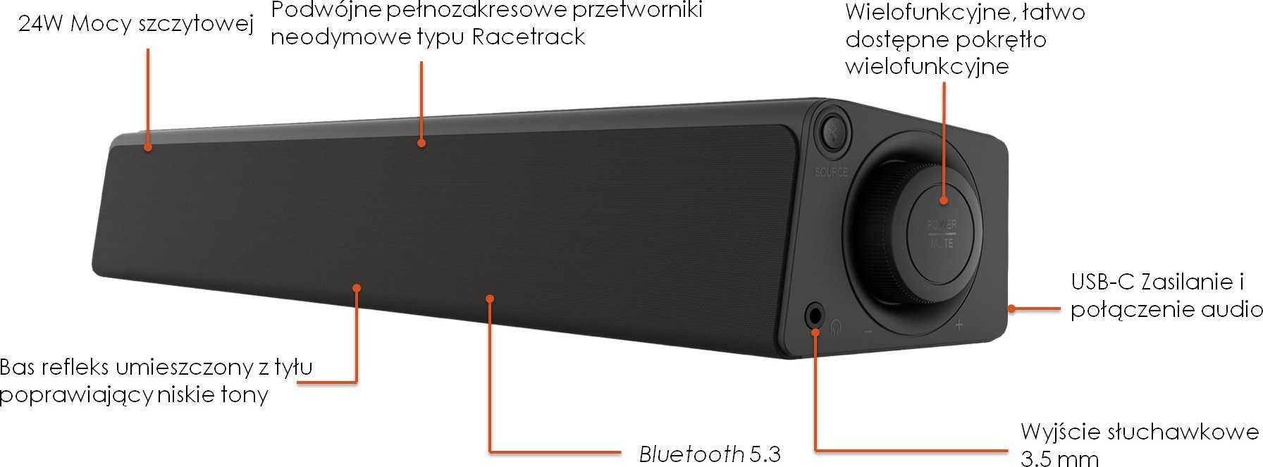 Soundbar Creative Stage SE MINI, Bluetooth 5.3, USB-C, i zi