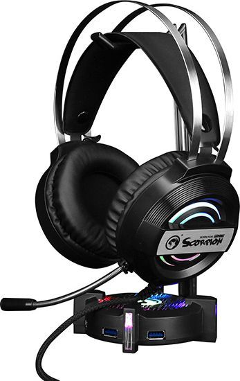 Mbajtëse për kufje Marvo, RGB, plastike, e zezë