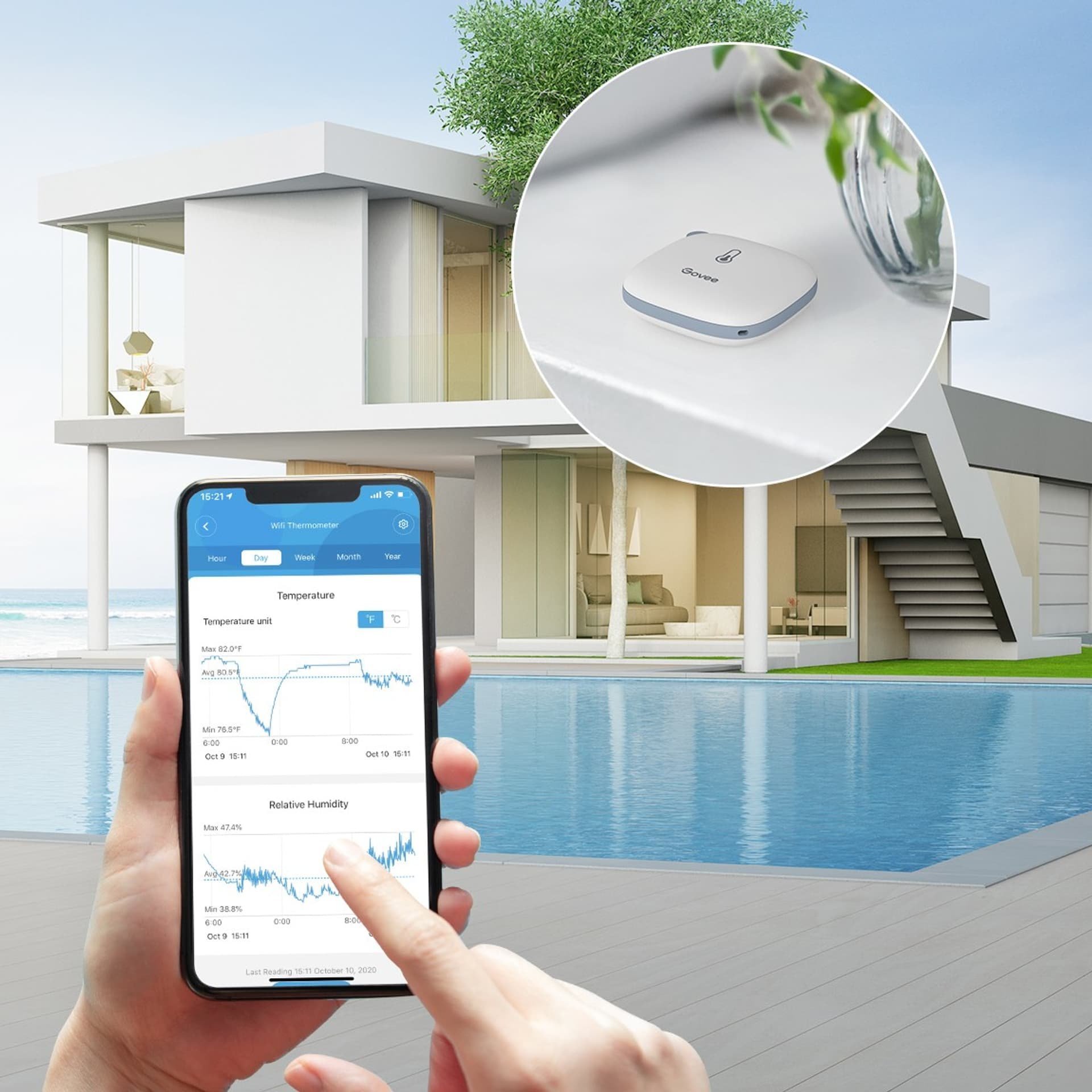 Sensor temperature dhe lagështie Govee H5179, Wi-Fi, monitorim përmes aplikacionit, i bardhë