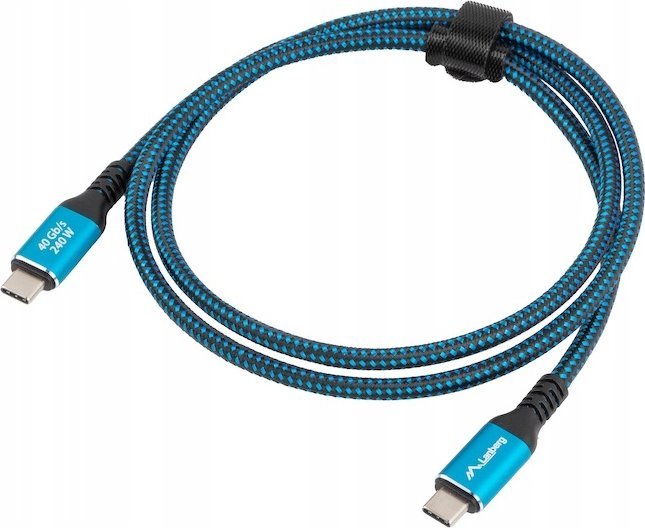 Kabllo USB Lanberg USB C USB4, 1m, 240W, 8K 60Hz, e zezë me blu