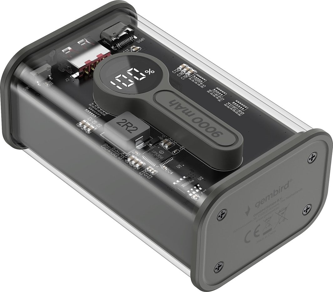 Надворешна батерија Gembird Transparent, 9000mAh, 2x USB, црна