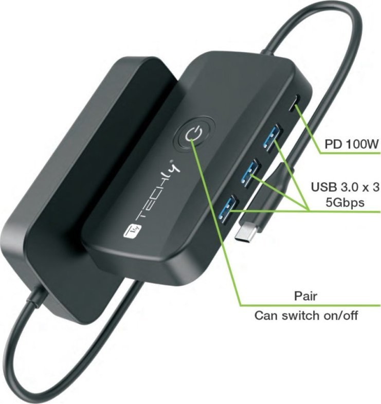 Adapter video pa tela Techly 5 in 1 USB C Hub, 3x USB 3.0, PD 100W, i zi