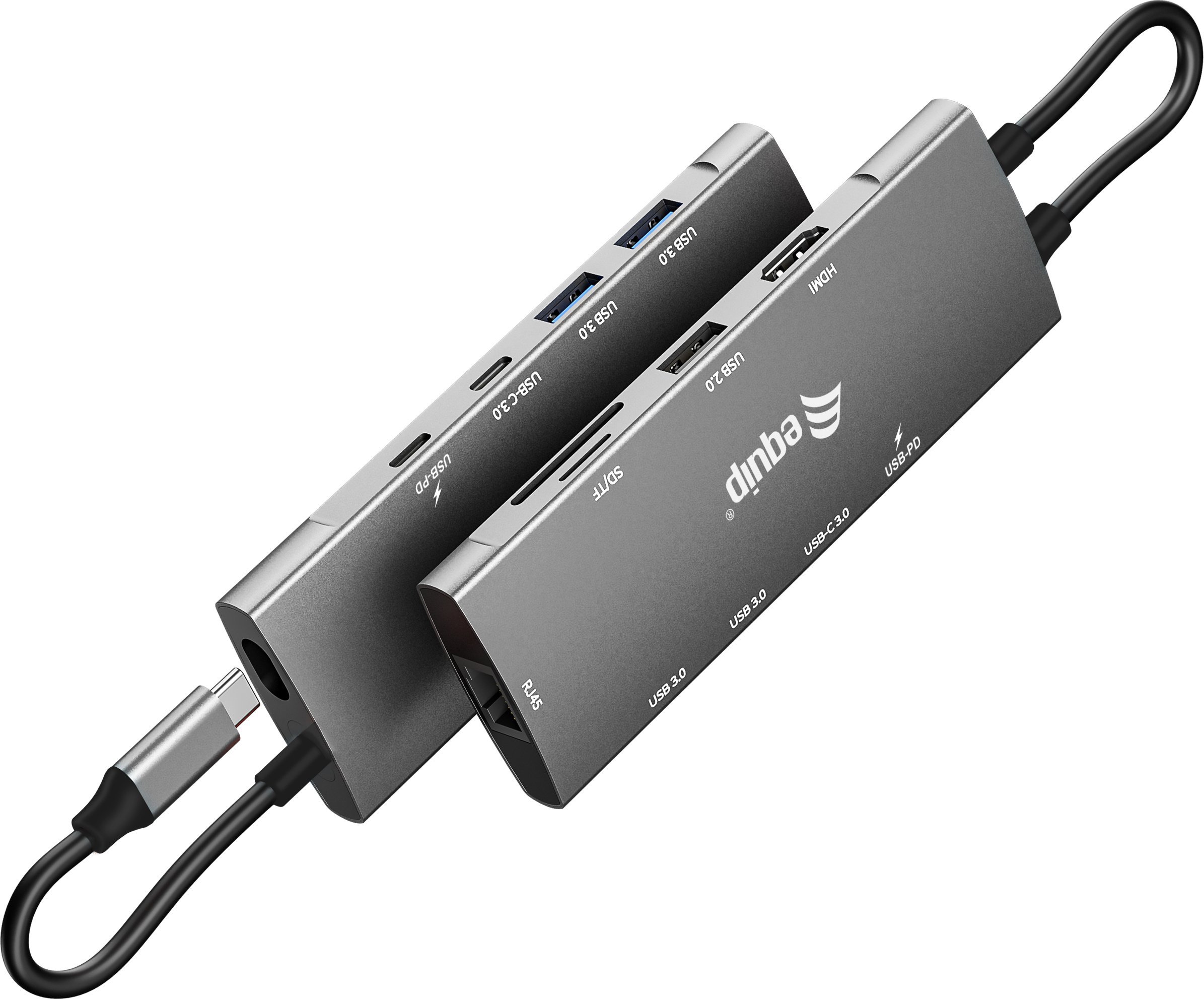 Adaptues USB-C Equip 133490, 9 në 1, HDMI 4K 60Hz, Gigabit LAN, gri