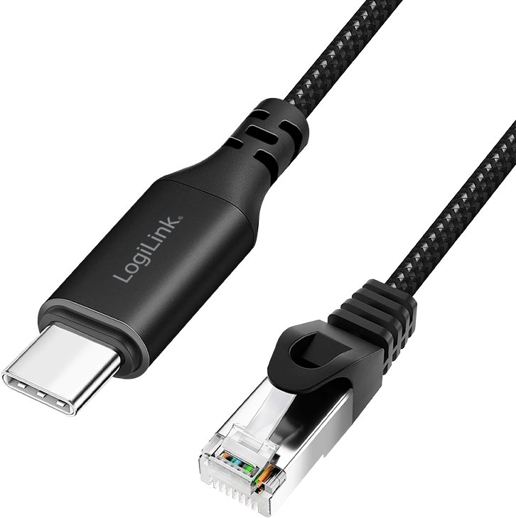 Kabllo rrjeti LogiLink CU0417, USB C në Ethernet, 15m, Cat6, e zezë