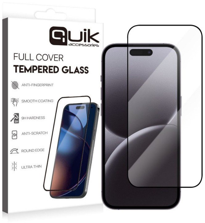 Xham mbrojtës Quik QK-TG-IPH-16-PRM, Tempered Glass, Full Cover, për iPhone 16 Pro Max