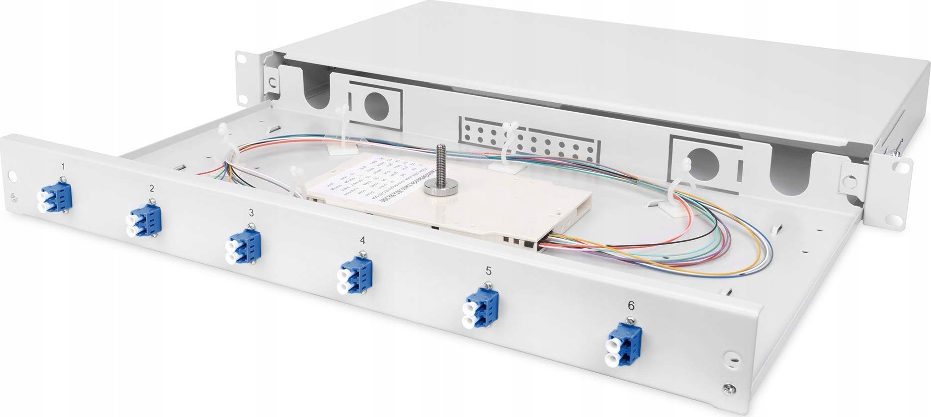 Kuti shpërndarëse fibër optike Digitus, 1U rack, 6 porta LC OS2, gri