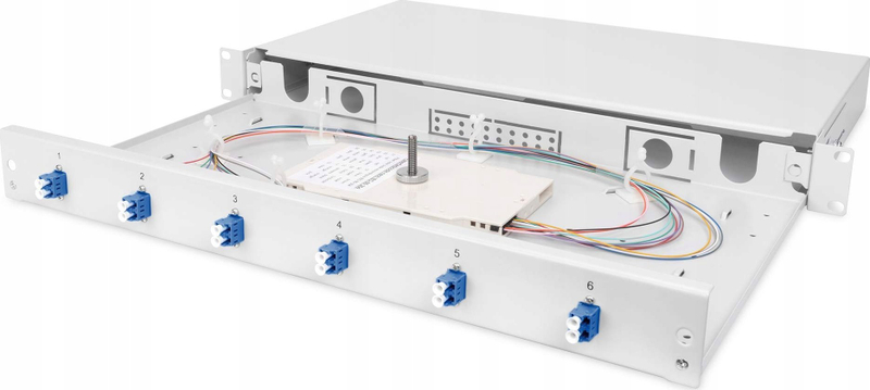Kuti shpërndarëse fibër optike Digitus, 1U rack, 6 porta LC OS2, gri